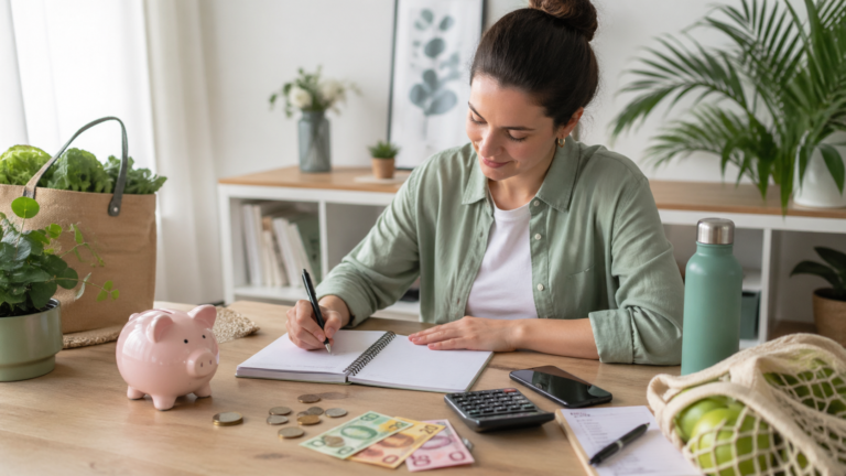 Mulher fazendo lista de compras para aprender como economizar dinheiro no dia a dia