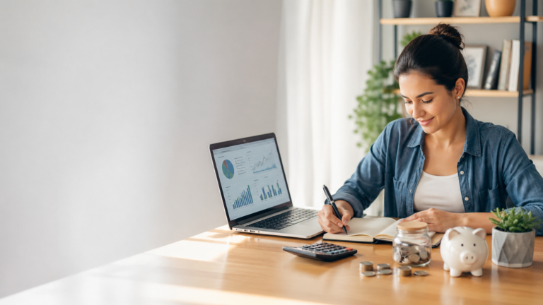 Pessoa estudando como começar a investir com anotações e computador sobre mesa