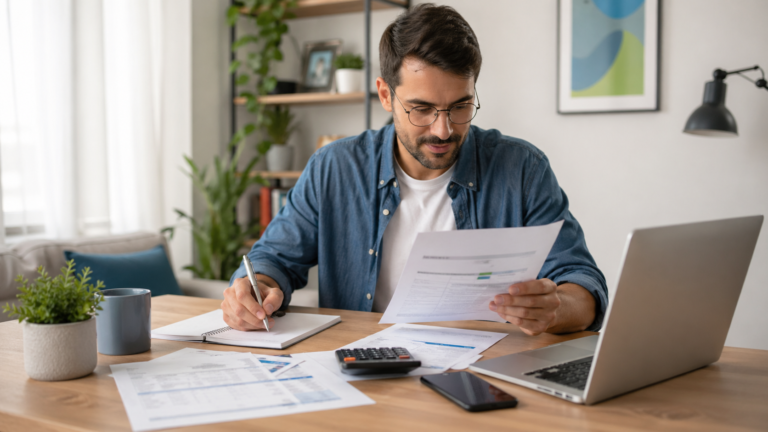 Homem analisando documentos para aprender como negociar dívidas com os credores