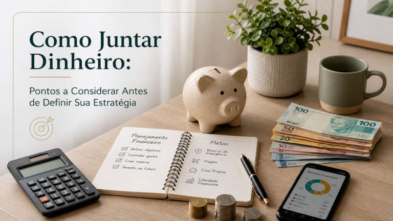 Casal planejando como juntar dinheiro com documentos e calculadora sobre mesa