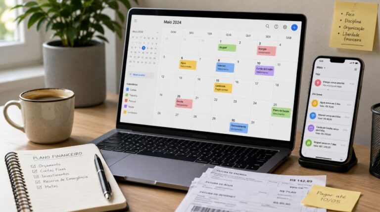 calendário de contas mensais